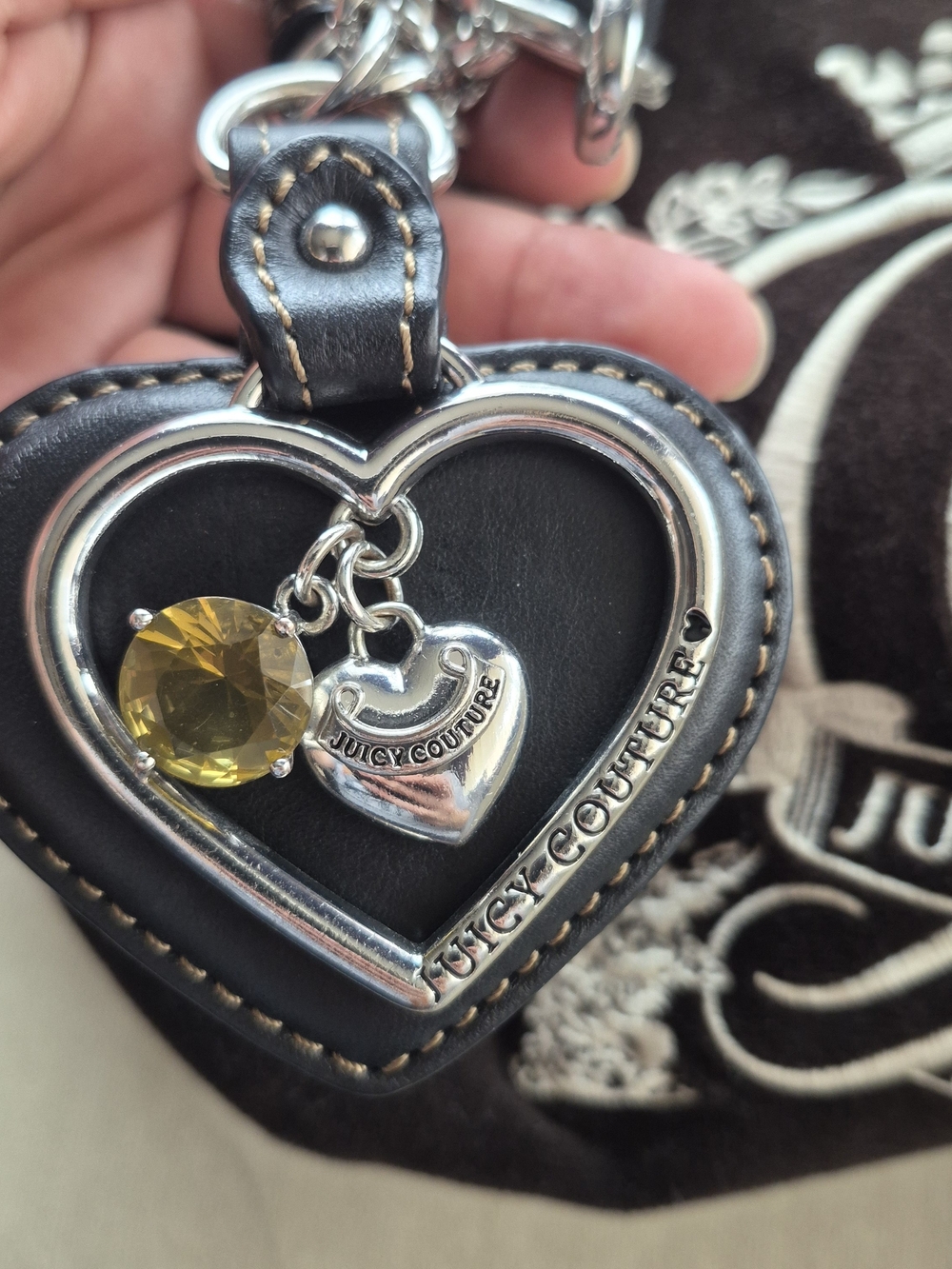 Vintage Juicy Couture Daydreamer Velour Tote Bag Brown Y2K Silver Crest Heart - Picture 9 of 17